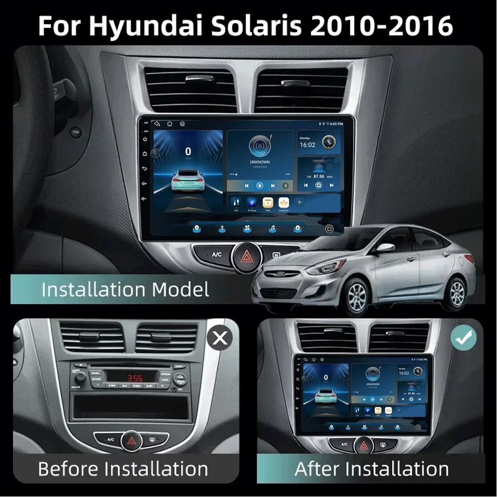 LJZN Android 16 Carplay Car Radio for Hyundai Solaris Verna Accent 1 2010 - 2016 Multimedia Player 2 Din GPS 4G DVD Head Unit