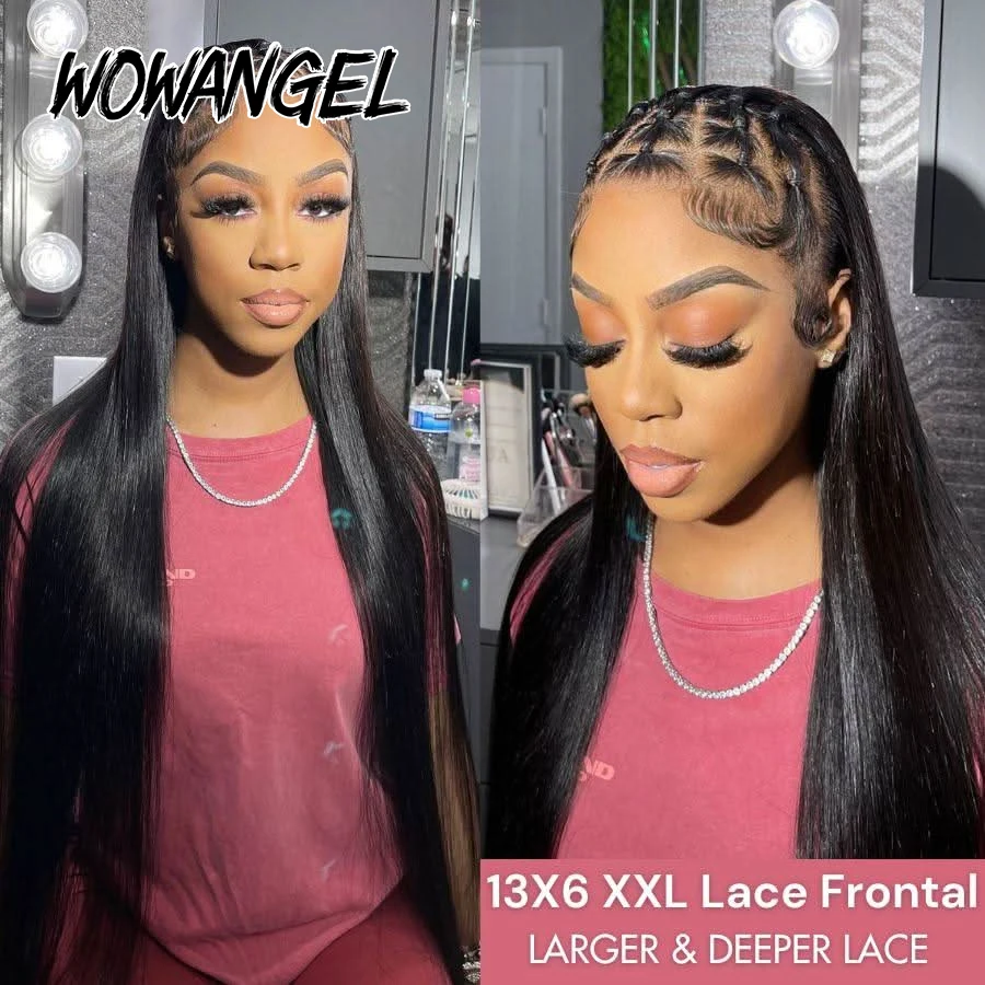 WOWANGEL Straight Lace Front Wigs 100% Human Hair 13X6 HD Lace Full Frontal Wig Pre Plucked Brazilian Human Hair Wigs For Women view 2