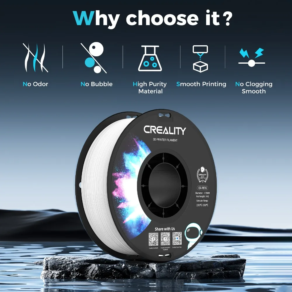 

CREALITY CR-PETG Filament 1KG 1.75mm 2pcs/set High Temperature Eco-friendly Odorless Non-toxic Excellent 3d Printer Filament