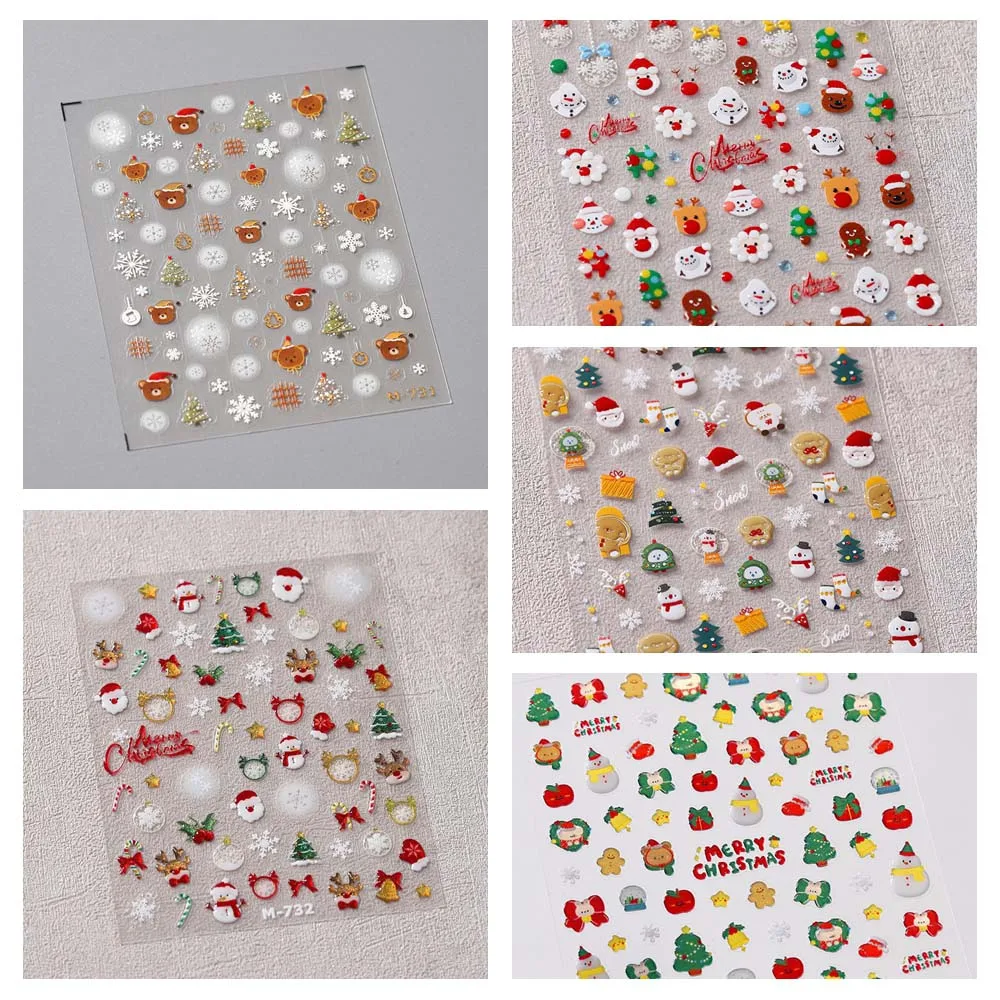 Cartoon Christmas Nail Stickers Manicure Ornaments Santa Claus Christmas Nail Decals Christmas Tree Snowflakes