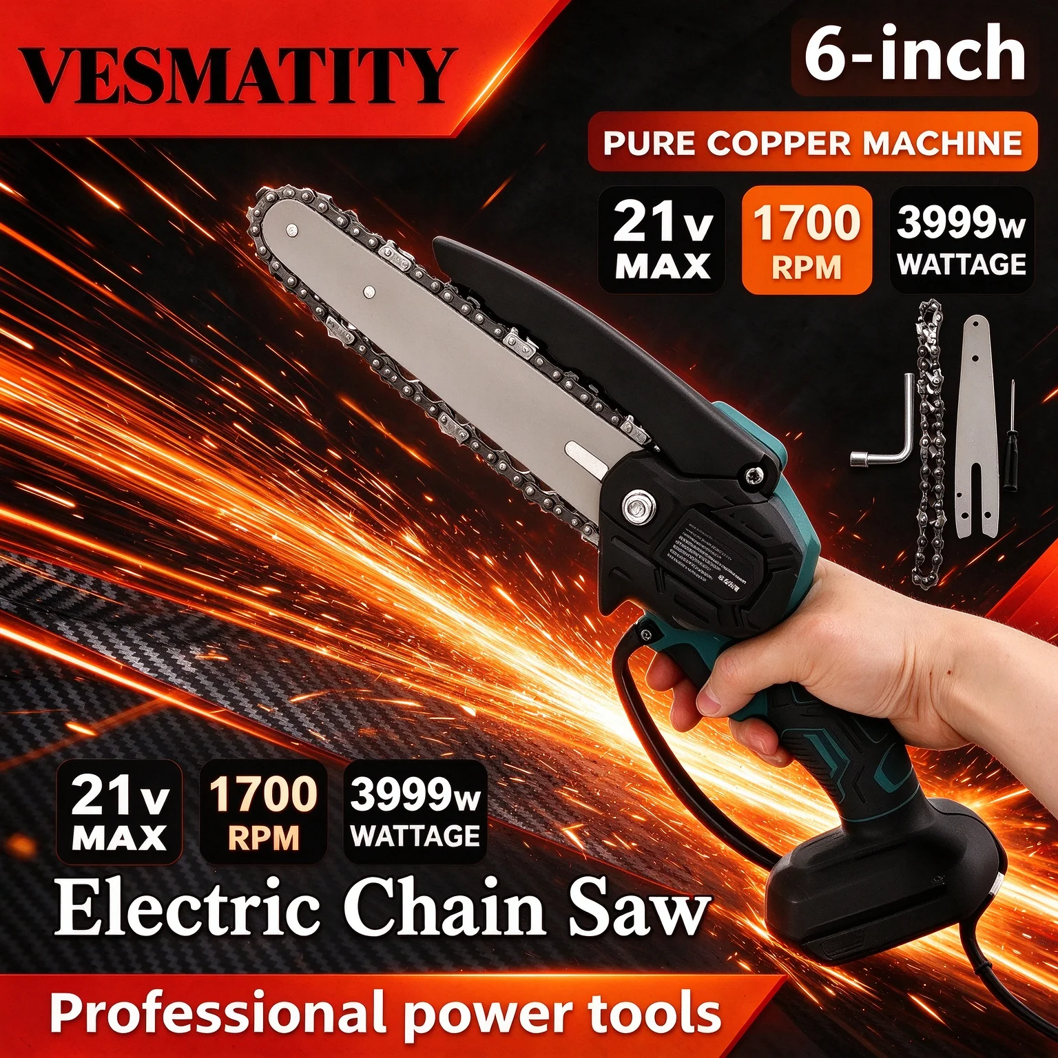 Mini Electric Chainsaw 6 Inch - เลื่อยโซ่ไฟฟ้าขนาด 6 นิ้ว แบบพกพา ขนาดเล็ก ใช้มือถือได้