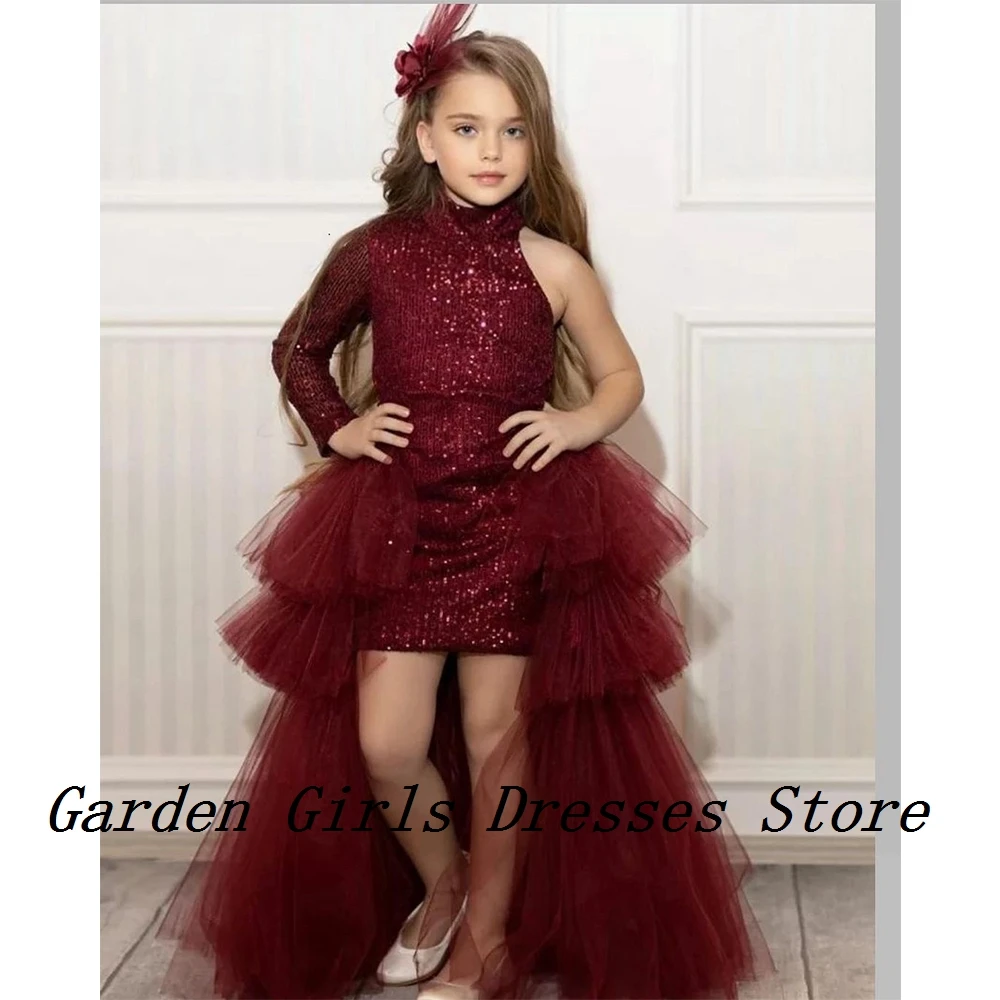 

Elegant Burgundy Flower Girls Dresses with Sequined 2024 Summer Full Sleeve Sheath Christmas Dresses for Women فستان عيد الميلاد