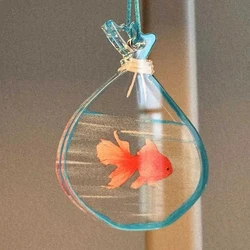 2Pcs/set 6cm Acrylic Ocean Series Pocket Goldfish Rearview Mirror Hanging Pendant Lanyard Decor Women Jewelry Rope Keychain Gift