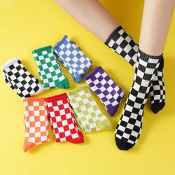 Children Socks Checkboard Harajuku Street Fashion Black White Squares Pattern Plaid Novelty Funny Cotton Sock For Boys and Girls