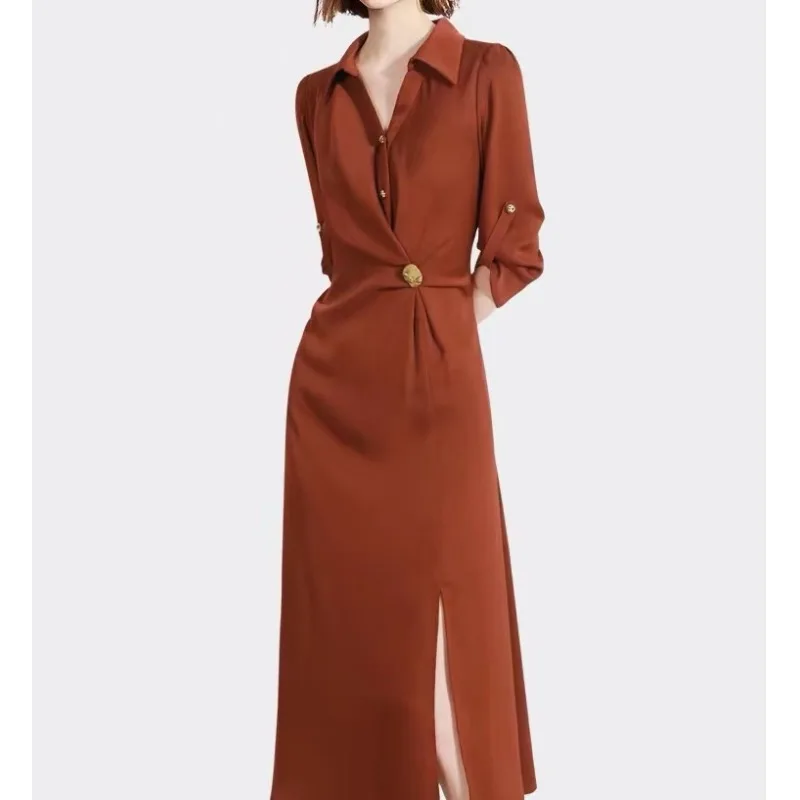 

Сексуальное красное платье с разрезом для офиса, профессиональное, для Нового года, весна 2024, новое, из полиэфирного волокна