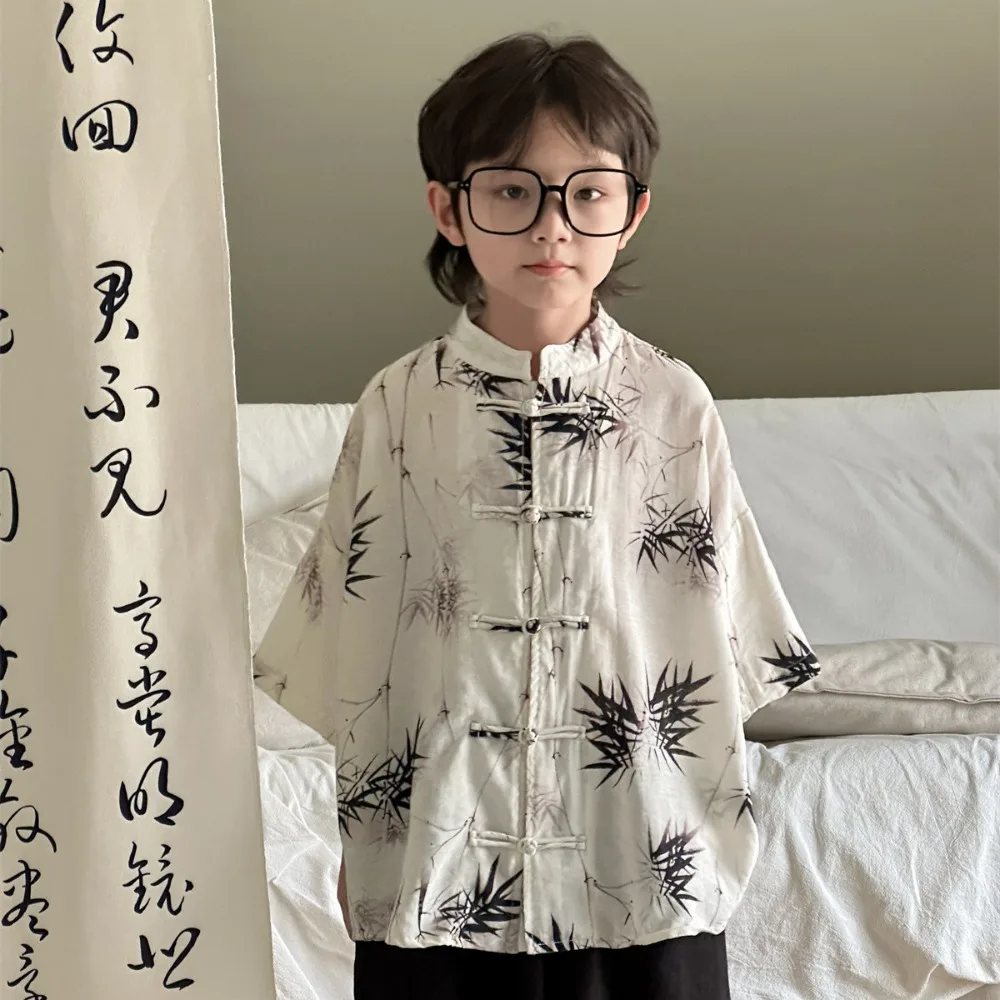 

boys T shirt Chinese Style 2024 summer new print Han Chinese Clothing T shirt boys handsome Fashion Kids summer clothes