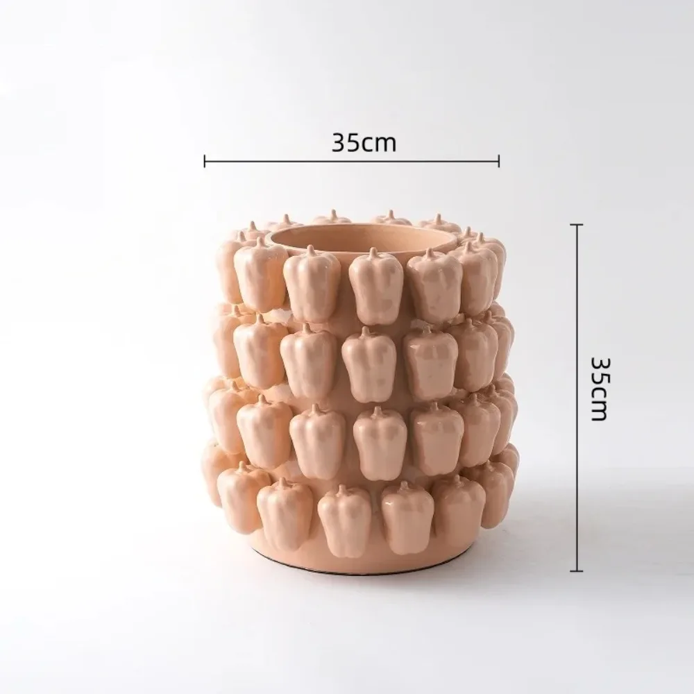Ceramic Vase Three-dimensional Chili Pepper Relief Sculpture Green Pepper Porcelain Pot Flower Vase Flowerpot Vases Tank