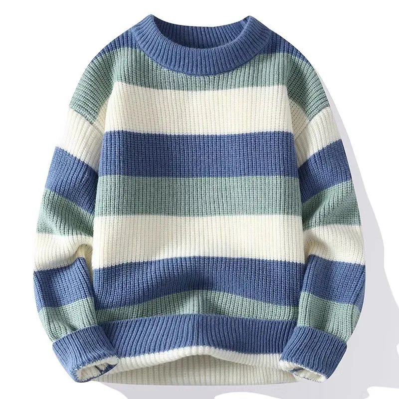 

Striped Casual Knitted Sweater 2025 High Street Fashion Long Sleeved Knitted Sweater Men's Autumn/Winter Warm Y2k Knitted Tops