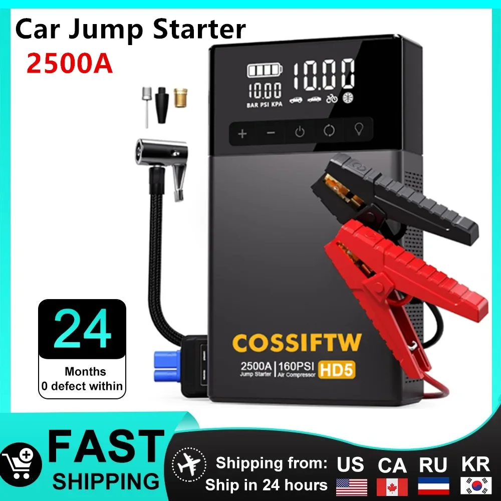 COSSIFTW 2500A Car Jump Starter 12v 16000mAh Multi-function Car Jump Starter with Air compressor battery jump starter