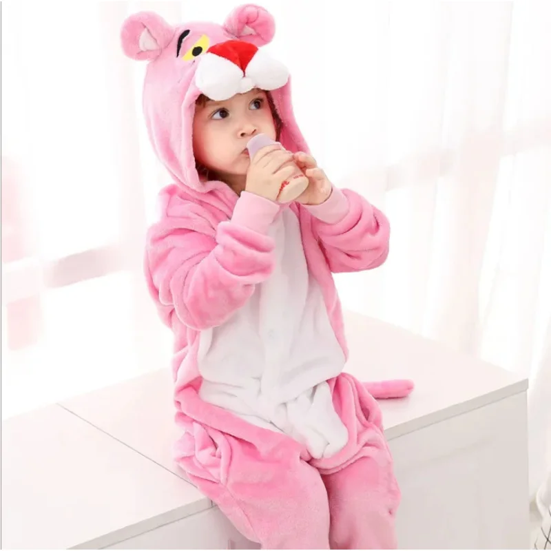 HKSNG Adult Pink Onesie Kigurumi Pajamas Flannel Cartoon Halloween Party Jumpsuits Pyjamas Suit Zipper Outfit Panther