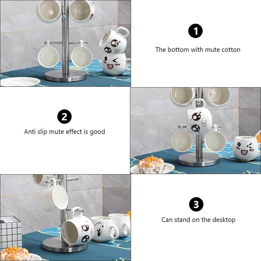 

Stainless Steel 6-Tier Cup Holder Rack Household Mug Storage Organizer Drying Stand For Glass Mugs Bottles Cup Hanging Rack