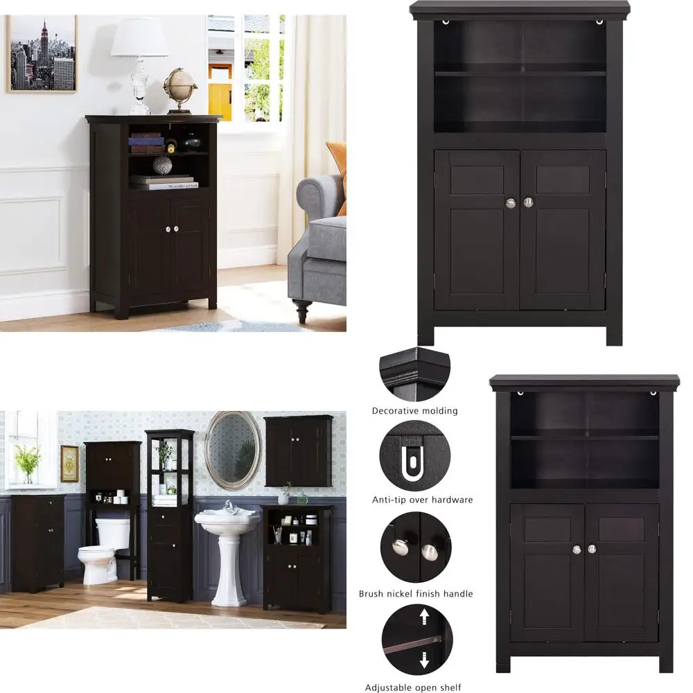 

freestanding wooden cabinet with adjustable shelves for entryway storage