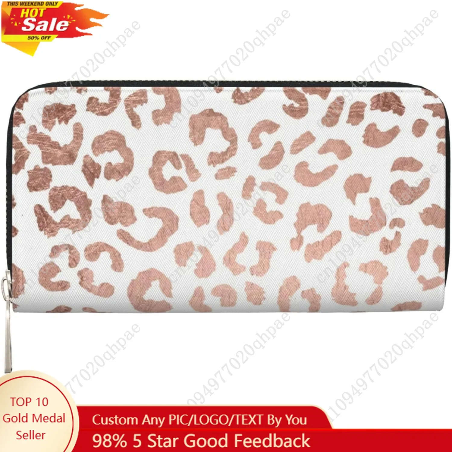 

stylish hand drawn rose gold leopard print Wallet for Men Women Elegant Long Clutch Zip Around Travel Leather Coin Purse Large C