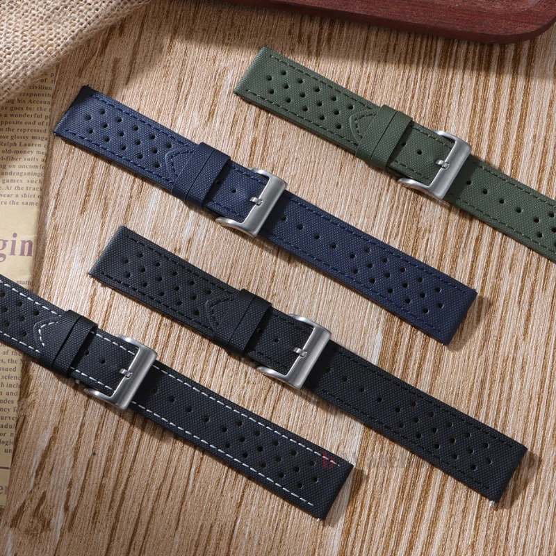 Tali Kain Layar 18Mm 20Mm 22Mm untuk Omega untuk Seiko Tali Jam Tangan Tahan Air Lembut Rilis Cepat untuk Pria Wanita Gesper Kupu-kupu