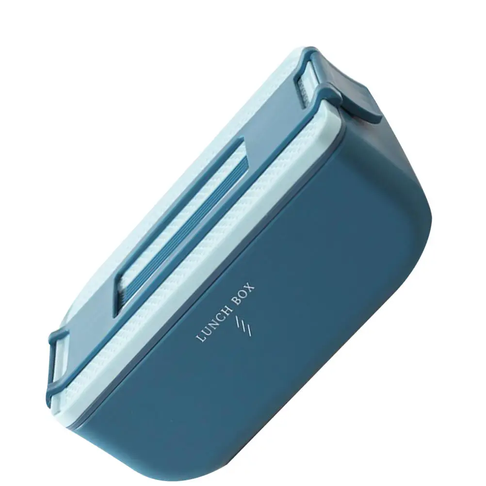 1pc Portable Square Heat Preservation Lunch Box Blue Bento Container Spill-Resistant Seal Silicone Ventilation Trapezoidal