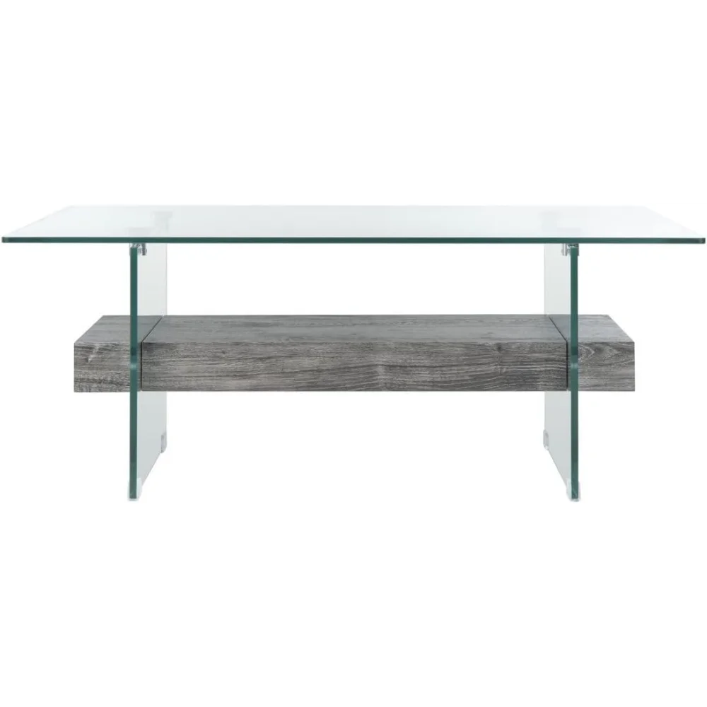 Safavieh COF7004B Mesa de centro de cristal de roble negro Kayley Home