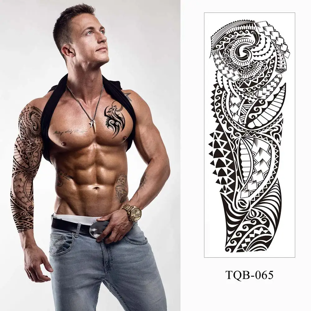 Men Temporary Tattoos Large Arm Sleeve Tattoo Sticker Dragon Tiger Fish Full Skull Totem Wolf Waterproof Fake Tattoo for Women