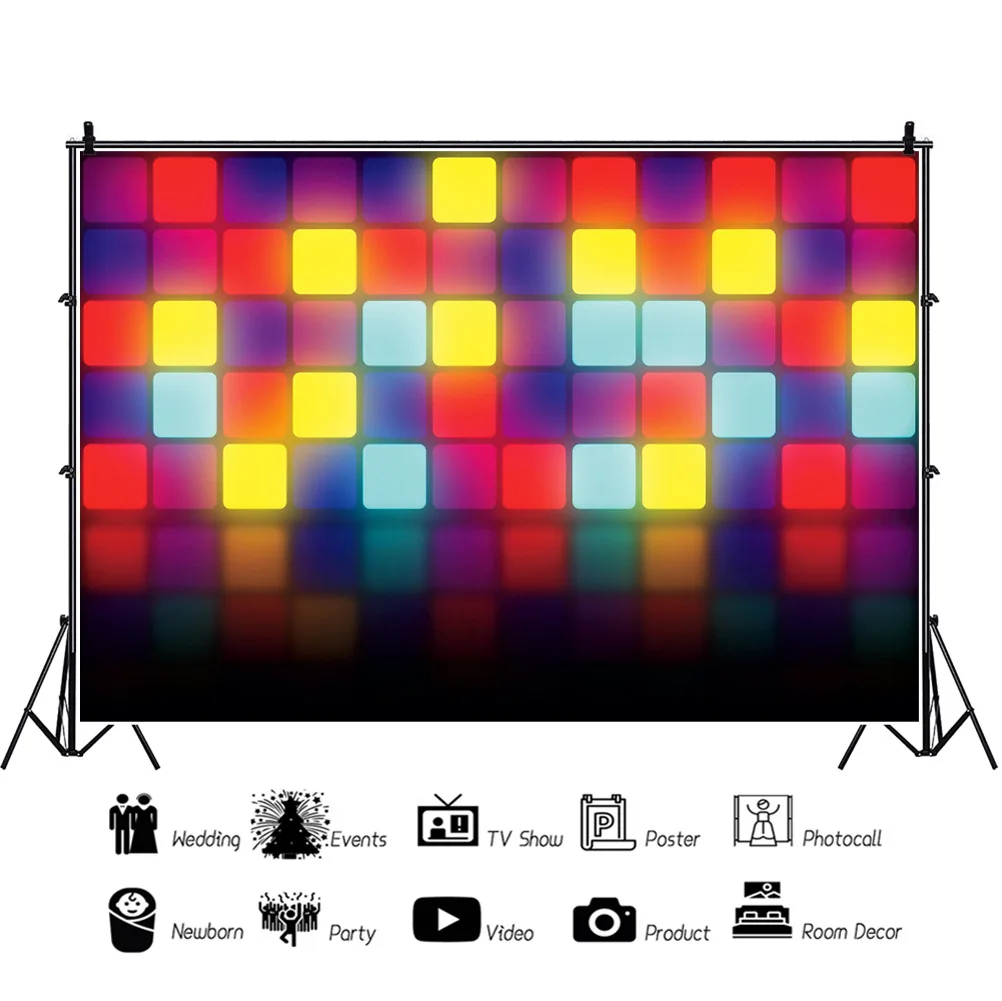 

Color Checkered Gradient Neon Light Spot Portrait Photography Backdrop Decor Carnival Photo Background Studio Photocall Props