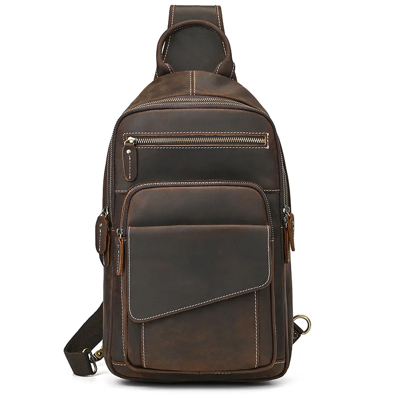 

Genuine Leather Men's Chest Bag USB Charging Messenger Bag Male Sling Bags Travel Day Pack Tablet Design Crossbody Shoulder Bag