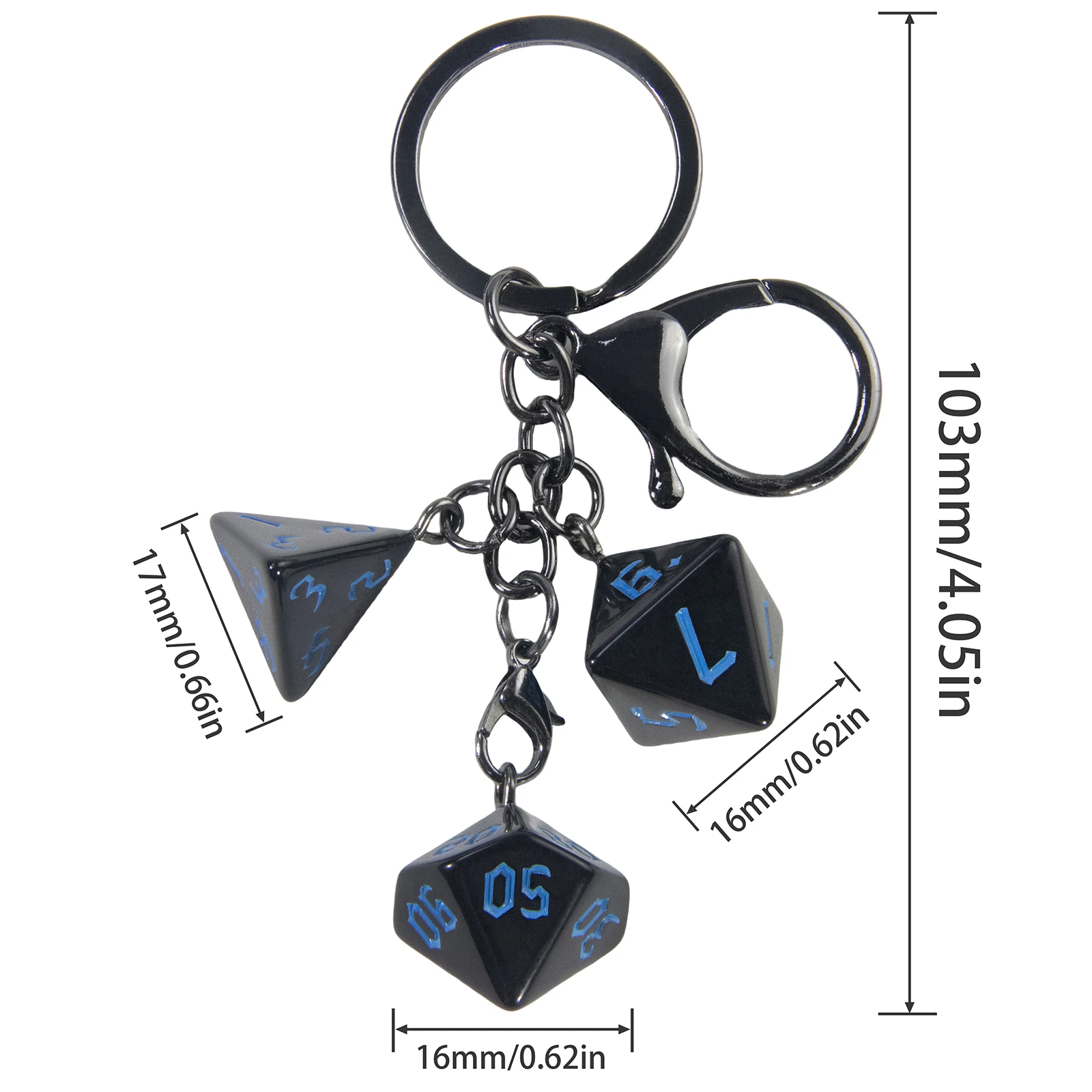 Dice Keychain Cool Dice Black Key Rings Keyfob for Bag Purse Wallet Cellphone or Car Pendant