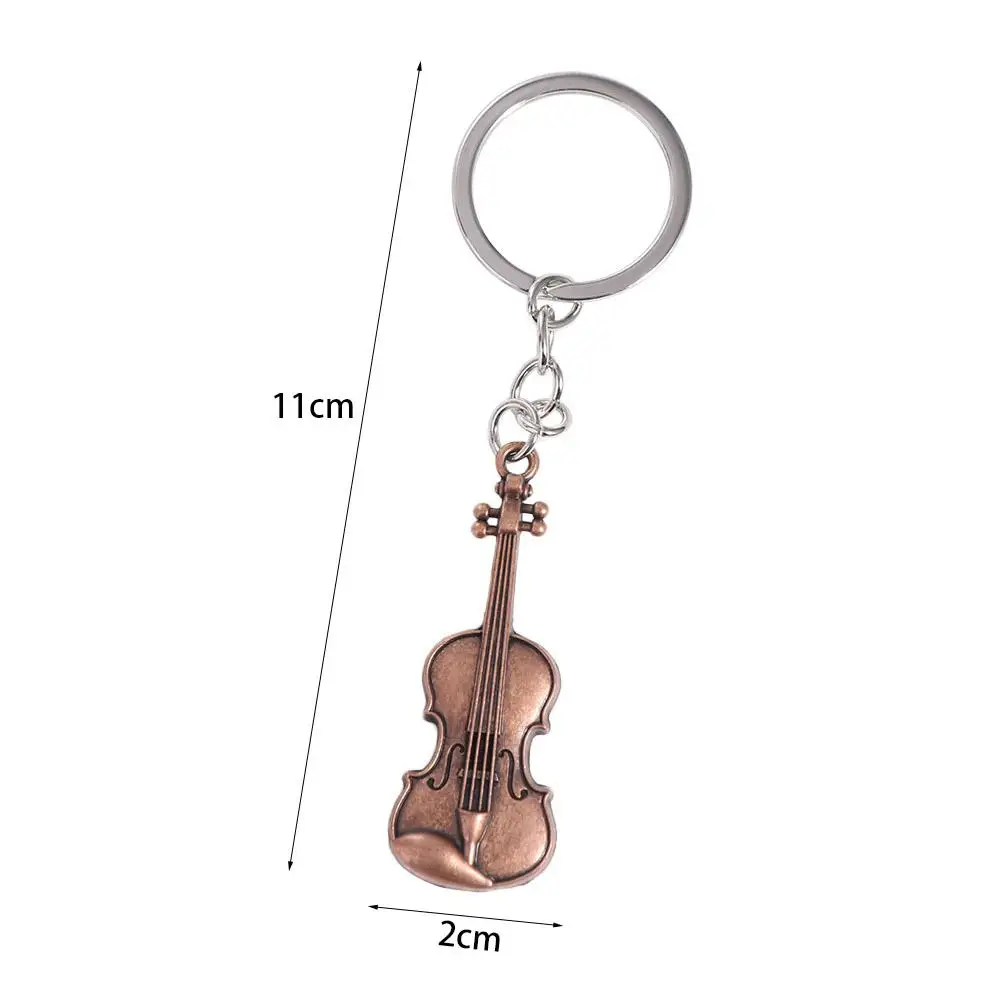 Cool Copper Bronze Violin Key Chain Cello Mini Vintage Violin Keyring Creative Classical Musical Instrument Pendant Music Lovers