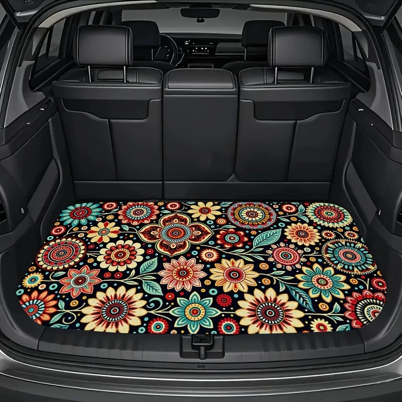 VIKAMA Colorful Floral Trunk Mat Stain Resistant Non Slip Universal SUV Boot Liner Car Interior Mat