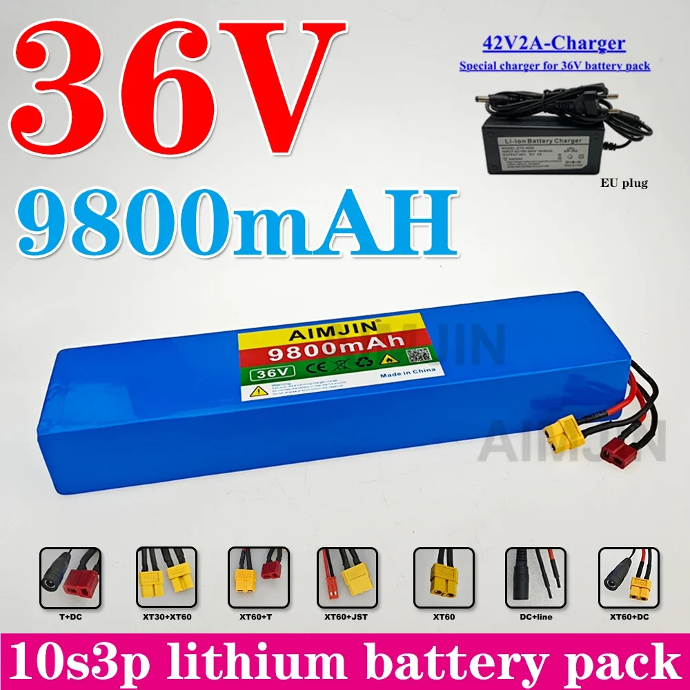 10S3P 36V 9.8Ah 18650 Rechargeable Lithium Battery Pack 1000W Power Modified Bicycle scooter Vehicle with BMS+charger