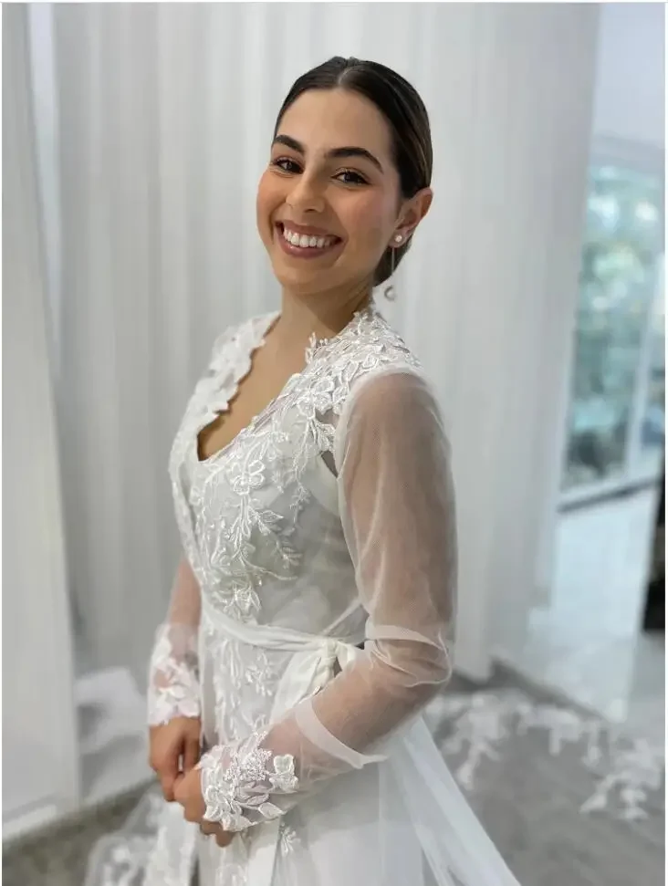 Appliques Long Sleeve Wedding Jacket Robe Party Shawl BOLERO Bridal Cape Elegant Long Wedding Coat Customized