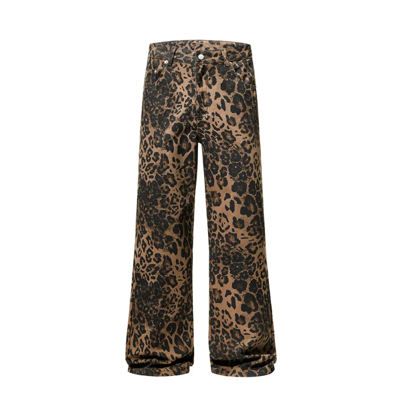 Y2k Leopard Jeans für Männer 2024 Herbst und Winter New Fashion Street lose coole gerade gerade Bein lässige Jeans hose