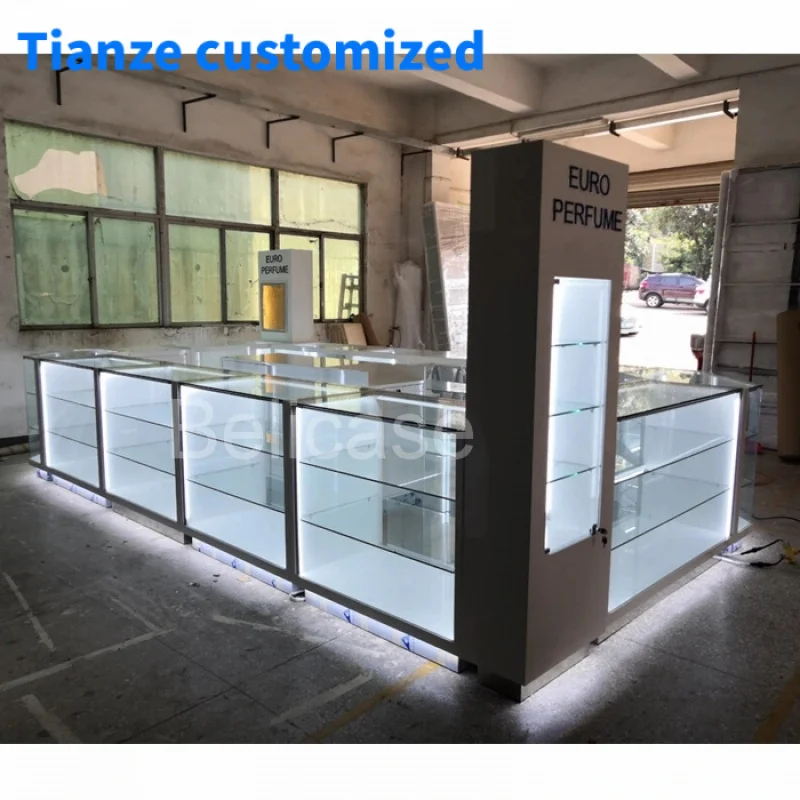 （customized）Commercial Shopping Mall Cosmetic Display Kiosk Luxury Design Glass Showcase Cabinet Display Kiosk Perfume