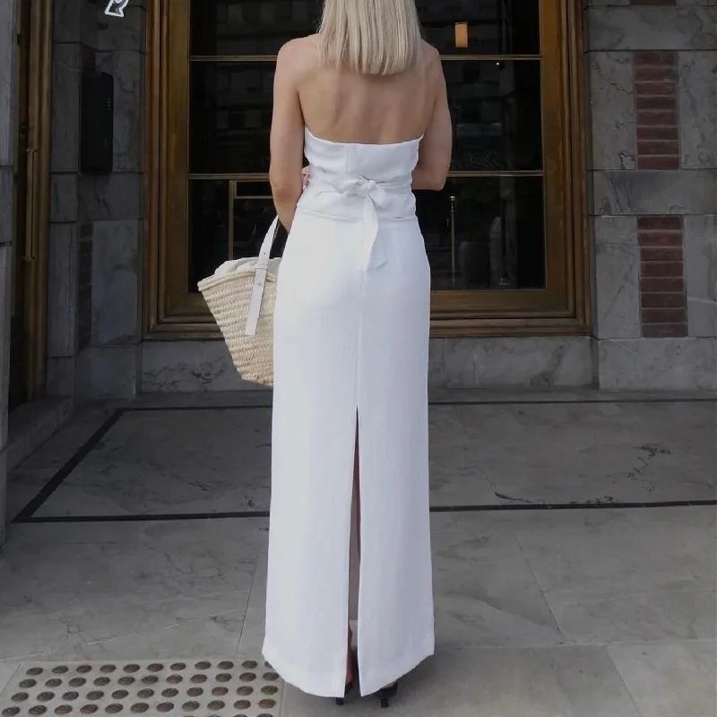 Summer New Women's Sexy Spicy Girl V-neck Halter Backless Vest Top & Low Waist Split Skirt Female Fashion Slim Skirts Sets 2024