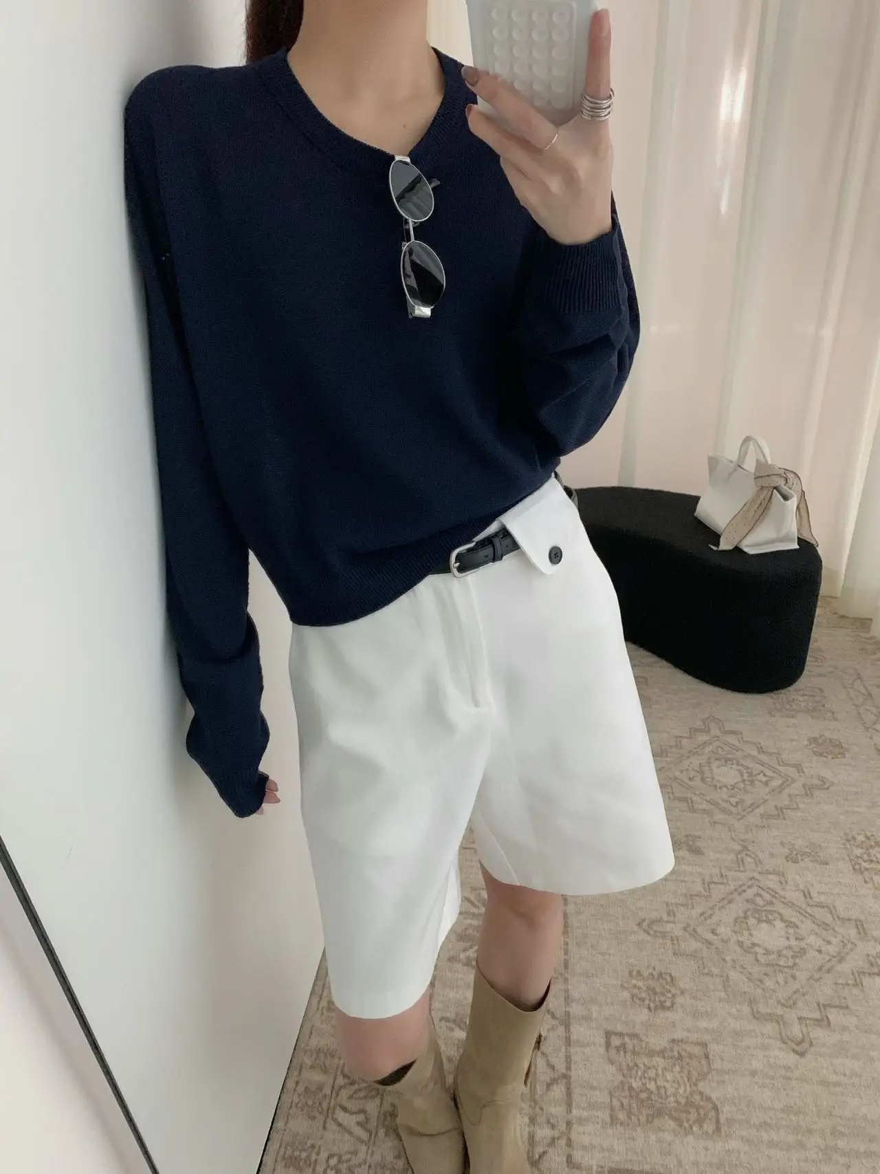 

Lilian Pure Color Knitted Long Sve Casual Women's T-irt Loose Fit Overhead Sle Spring Faion Ladies' Knitted Top