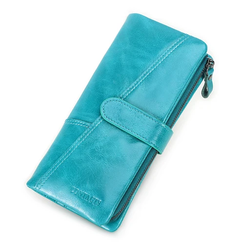 Cartera larga a la moda de Contact, cartera de mano de piel auténtica para mujer, monedero con cremallera, monedero Portomonee, monedero, tarjetero
