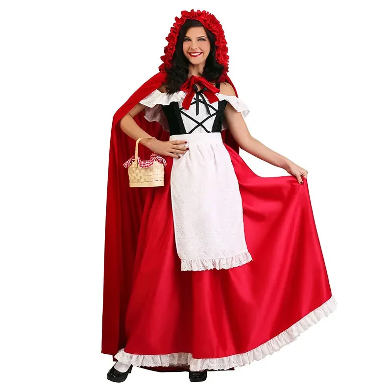 

Halloween Party Fairy Tale Little Red Riding Hooded Cosplay Dress Carnival Masquerade Shawl Girls Anime Classic Witch Costume