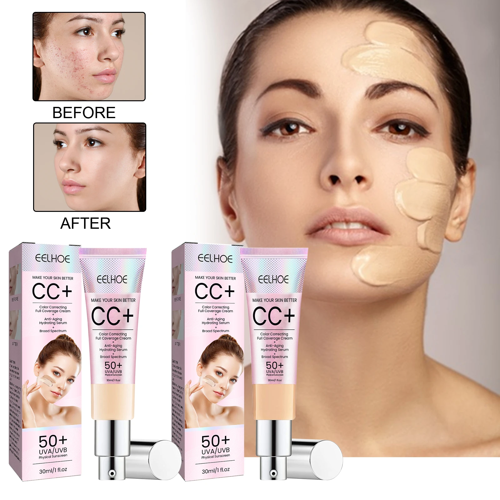 

EELHOE Facial Repair CC Cream Натуральный консилер Водостойкий без макияжа Hygroan Repair Отбеливание кожи