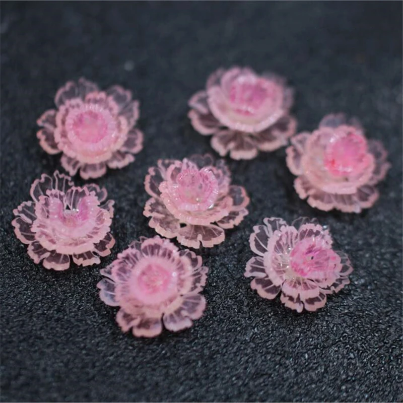 5Pcs/Lot New Creative 17MM 3D Acrylic Pink Flower Beads Petals Charm Connectors Diy Hair Garment Jewelry Making Resin Acessories