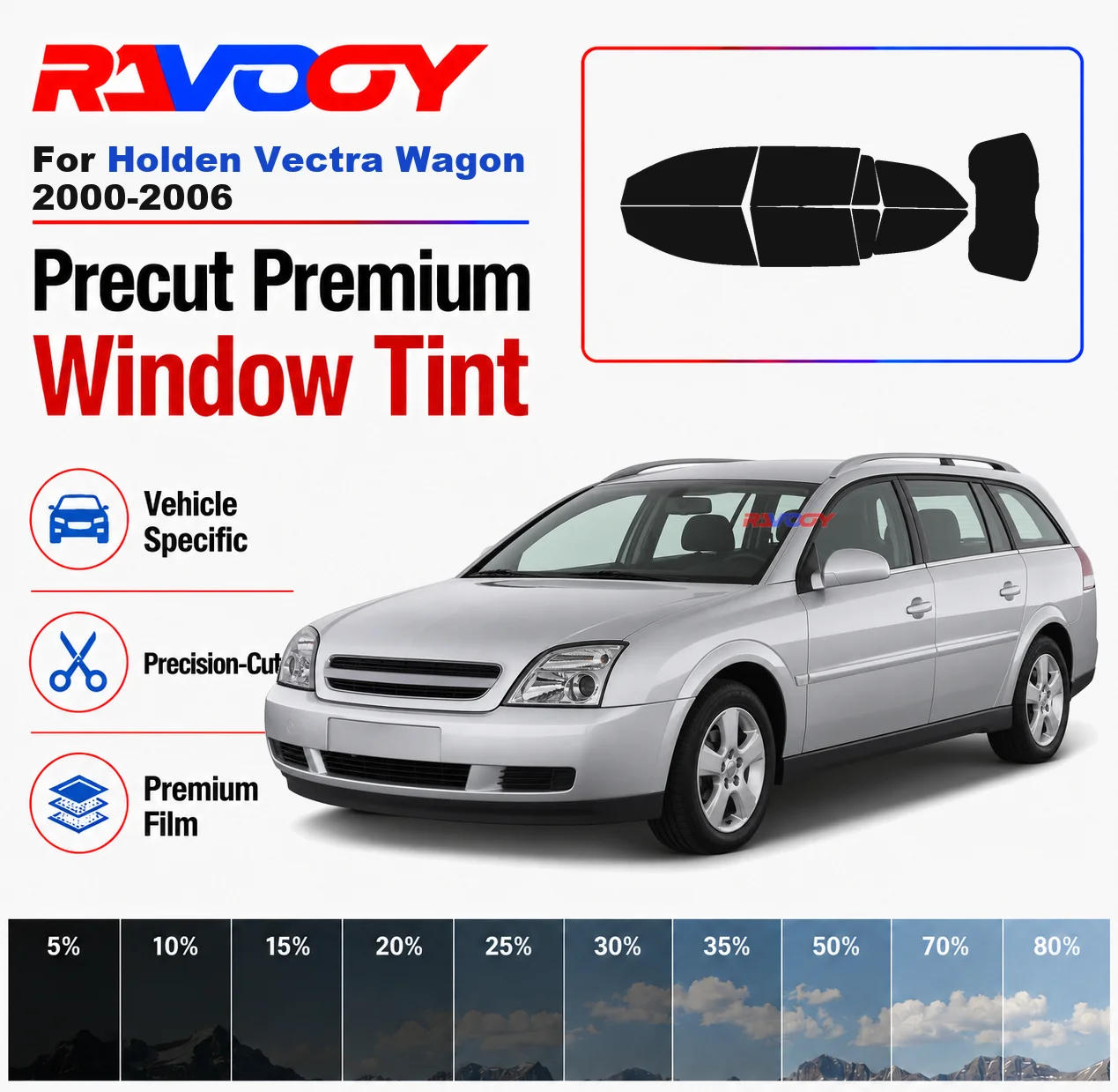 

Premium Precut Window Tint Kit Front Rear Windows Rear Windshield For Holden Vectra Wagon 2000-2006 Car Solar Nano Ceramic Film