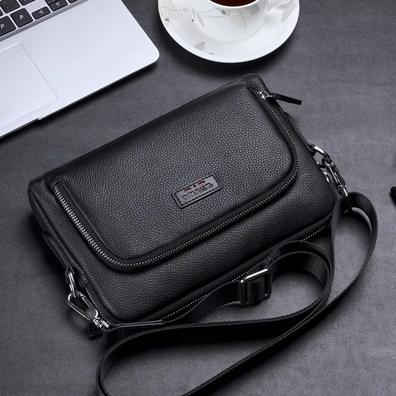 SENOFAN 2024 Shoulder Bag Men Horizontal Korean Real Cow Leather Clutches For Male Brand Wristlet Crossbody Messenger Bags