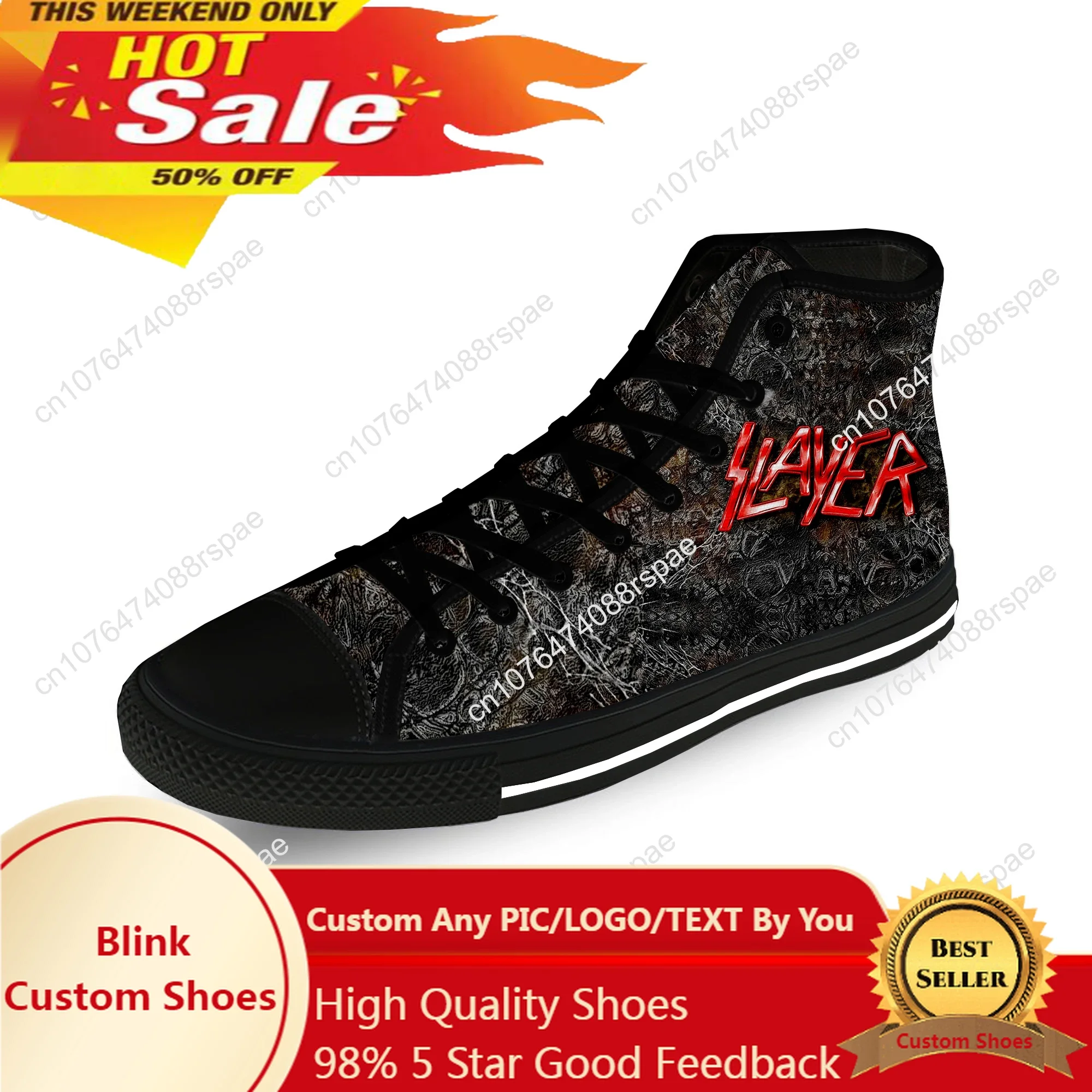 Slayer Heavy Metal Rock Band Horror spaventoso panno Casual stampa 3D High Top Canvas Fashion Shoes uomo donna Sneakers traspiranti