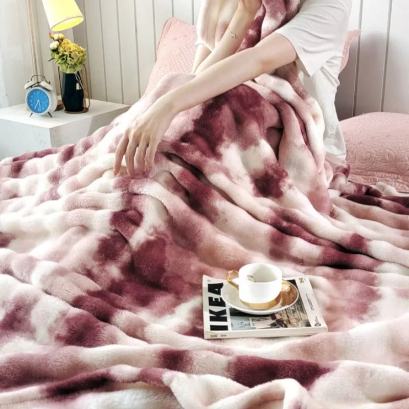 Faux Rabbit Fur Blanket Thickened Warmth Comfortable Sofa Flannel Throw Blanket Multi Sizes Plush Bed Cover Home Bedroom Decor
