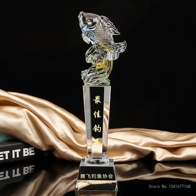 customized-annual-fish-fishing-competition-crystal-trophy-lettering-high-end-souvenir-home-decor-awards-fish-shape-trophy-1pc