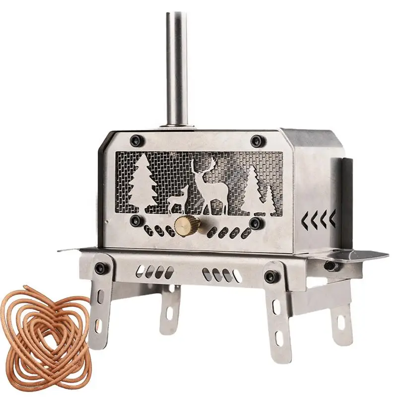 Camping Wood Stove Stainless Steel Outdoor Wood Stove Table Ornament Decorative Christmas Tree And Elk Home Decor For Heating