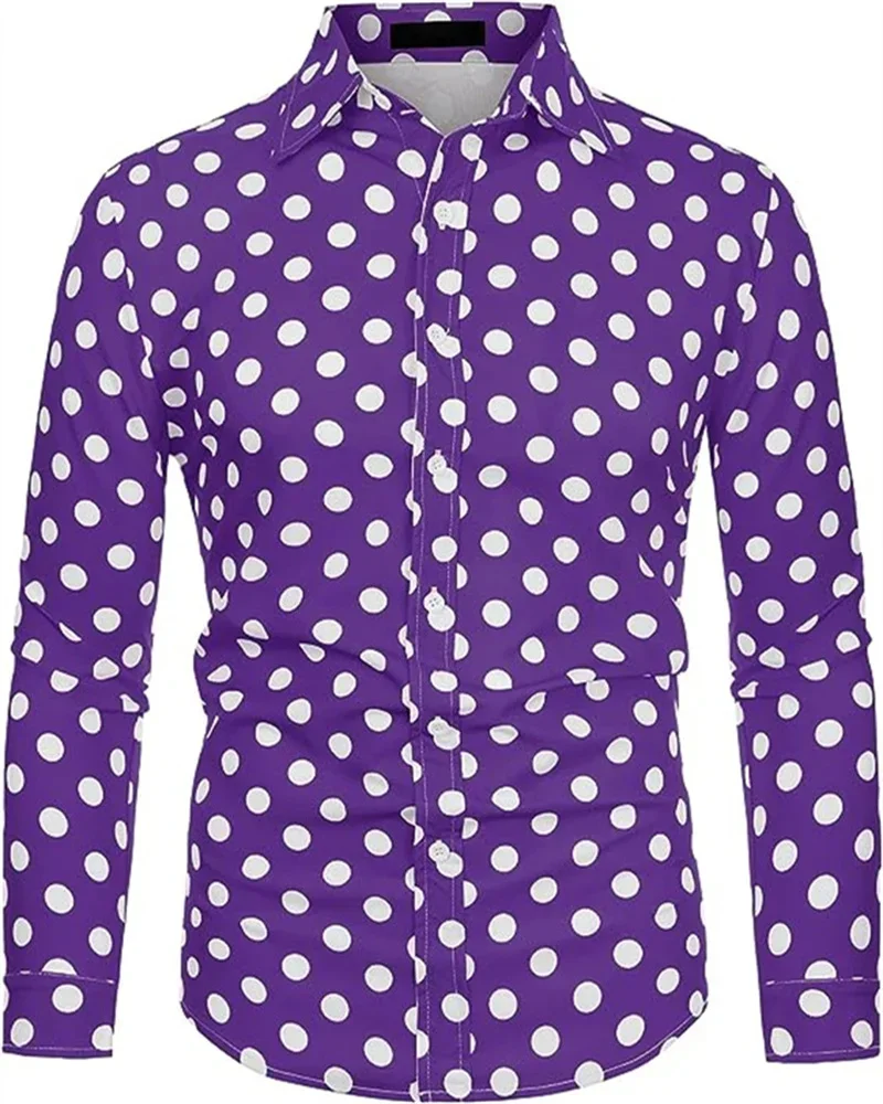 Fashion 3D Printed Men's 10-color Polka Dot Long-sleeved Slim-fit Shirt With Lapel Button Long-sleeved Comfort Casual Wear Tops