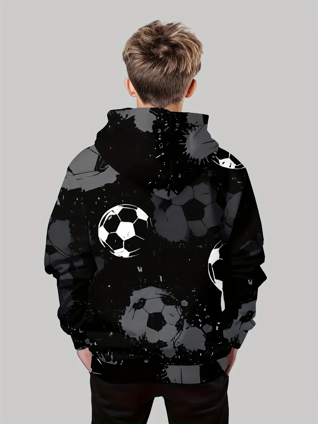Boys' 3D Soccer Ball Harajuku Print Hoodie Casual Polyester Long Sleeve, Slight Stretch, Hooded Active Sweatshirt for Running