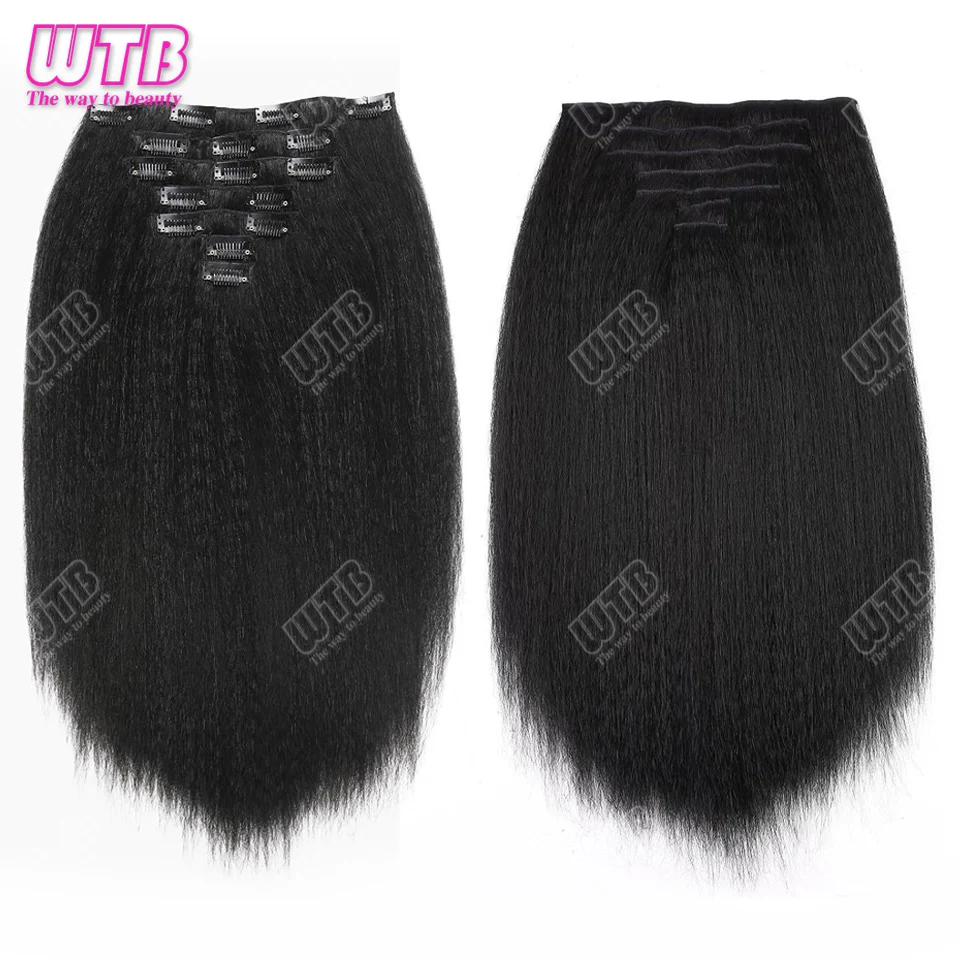 Clip dritta sintetica Yaki nelle estensioni dei capelli 100G 7 pezzi/set parrucchino sintetico per capelli neri naturali per le donne