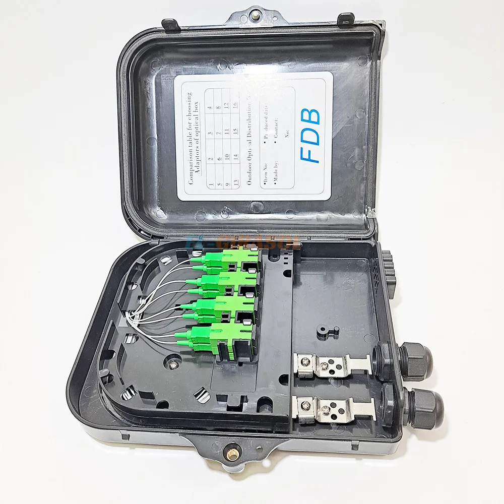 Outdoor 8 Port FDB Fiber Optic NAP Box 1:8 PLC Splitter Cassette with SC UPC APC Adapter FTTH Fiber Distribution Box