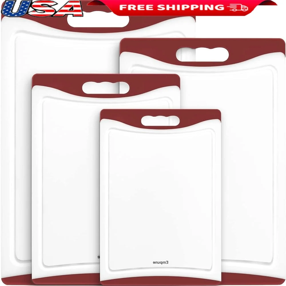 

Extra Large Plastic Cutting Boards Set of 4 Dishwasher Safe Kitchen Chopping Boards with Juice Grooves Strong Durable Design