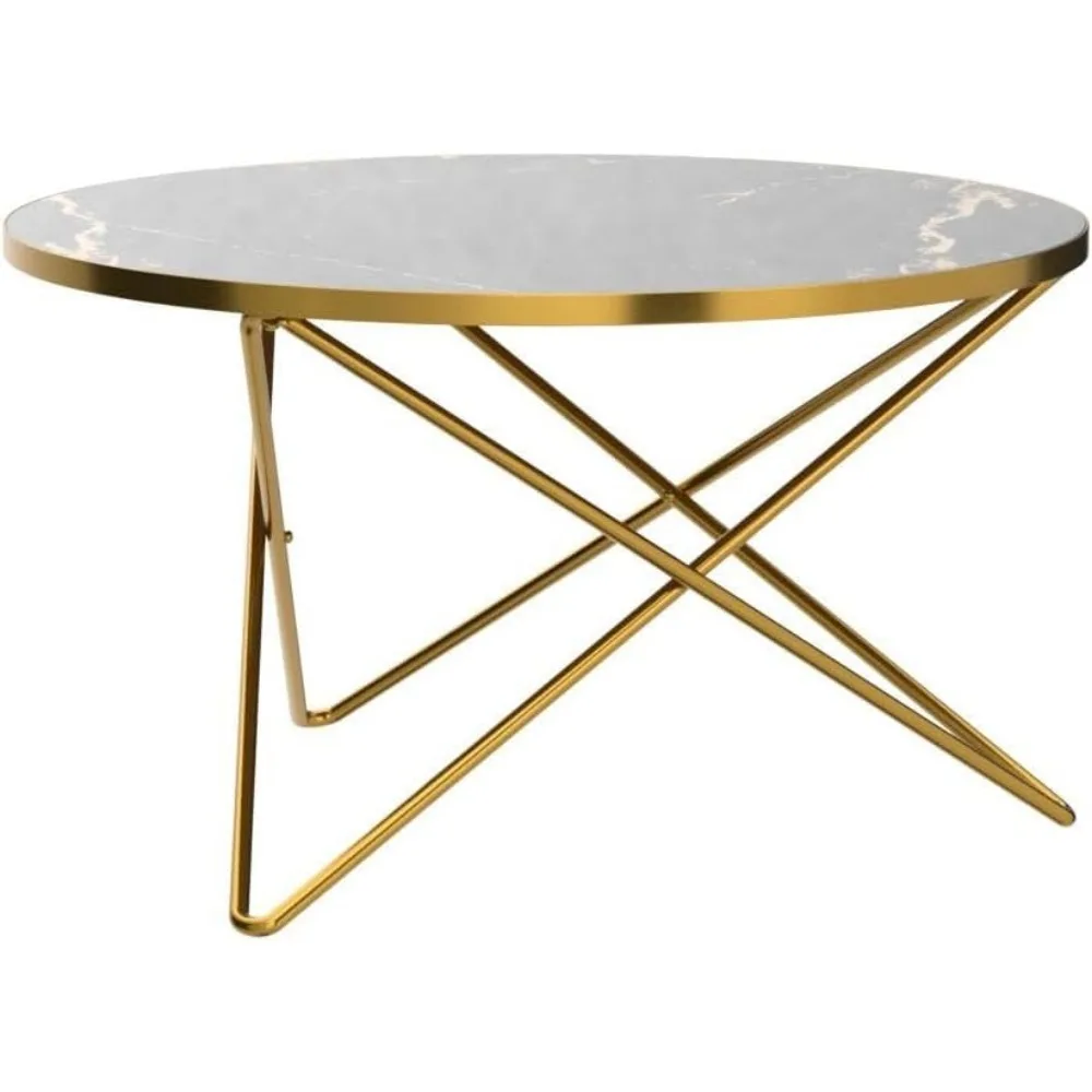 Table Basse Ronde avec Plateau en Faux Marbre Noir, Table en Verre SOLIDE et STYourClifCTURE, Moderne, Ensemble Uco EASY