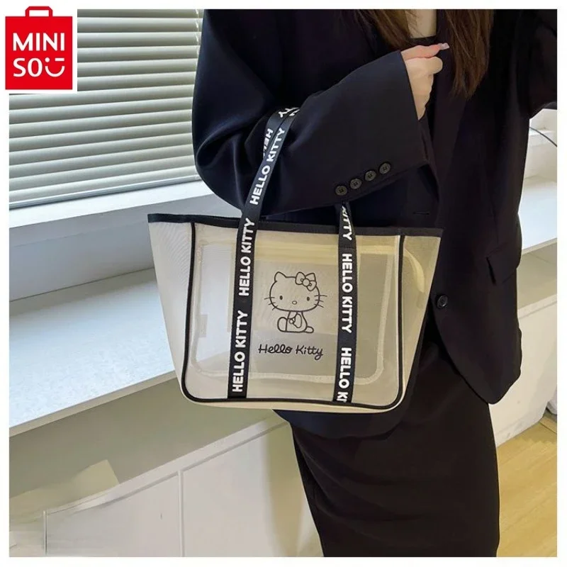 

MINISO 2024 New Cartoon Anime Hello Kitty Handbag Women's Fashion Large Capacity Cosmetics Storage Mommy Bag