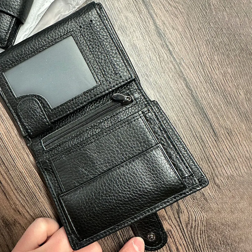 プレミアム本革財布、盗難防止ジッパー付き、本革留め金、メンズ最高級牛革手作り財布